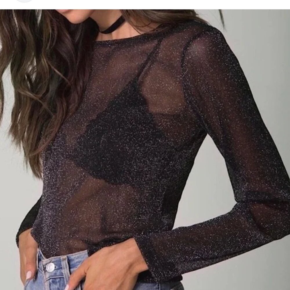 Victoria's Secret Black Mesh Glitter Top